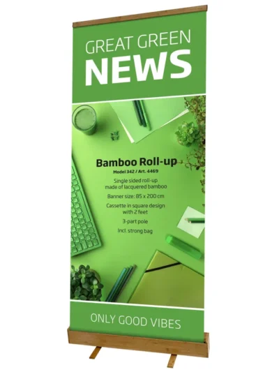Roll-up Bambus, einseitiges Banner inkl. Tasche, 85 x 200 cm, Holz