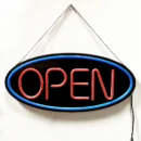 LED Open Schild mit Beleuchtung, schwarzes Schild mit rotem und blauem Neon