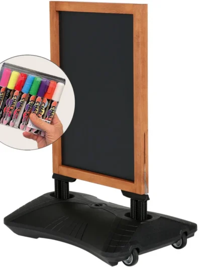 Holz Wind-Sign Waterbase Kundenstopper, Sandwich-Schild mit magnetischer Stahl-Schreibtafel, incl. 8 Marker, 59 x 78 cm, Holz